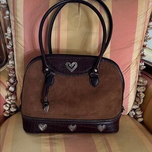 NWOT Brown Suede-look Heart-Accent Shoulder Bag